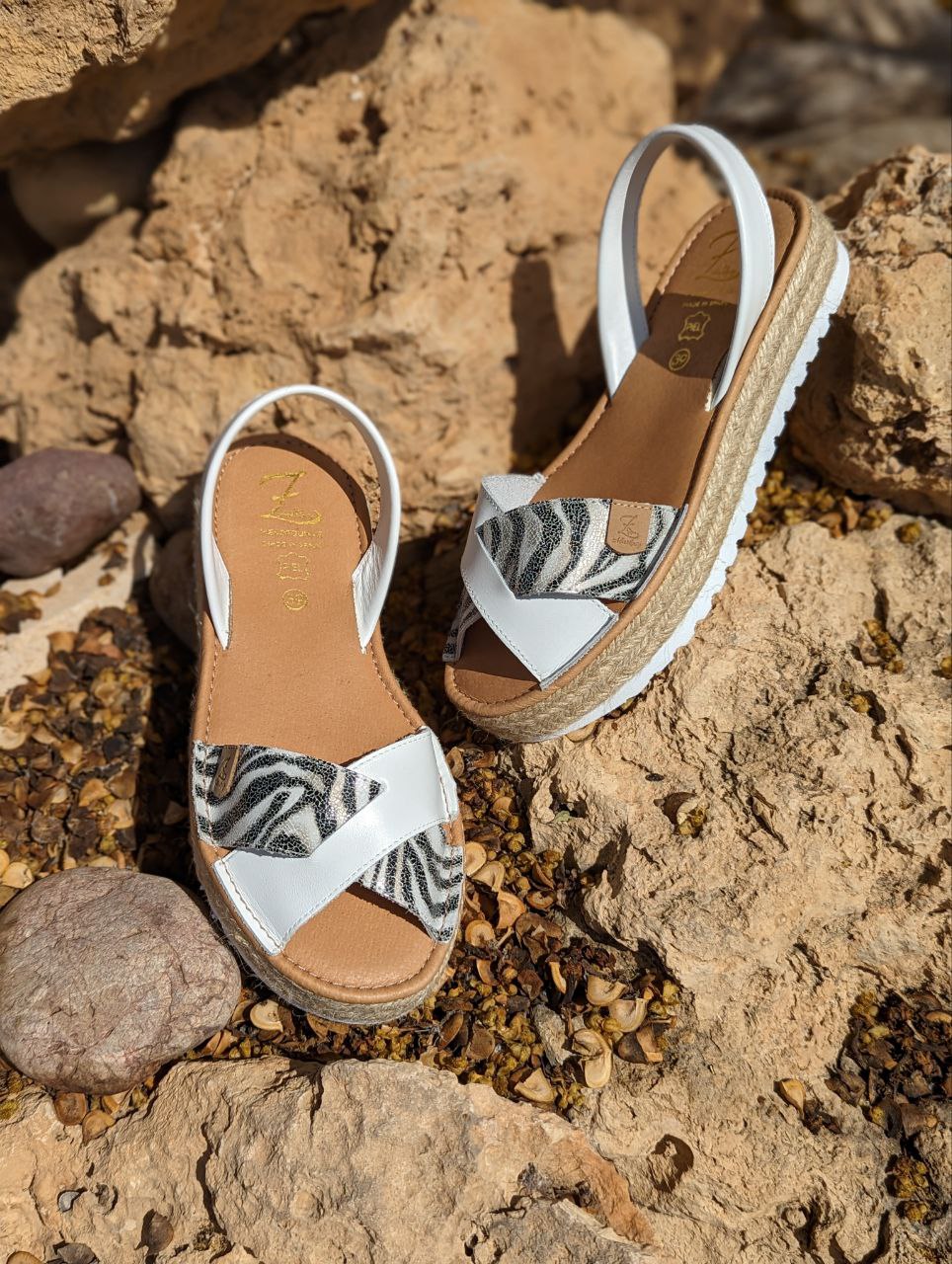 AB. ZAPATOS CRUZ/YUTE · blanco zebra+Ab.Zapatos PELLE Milan (930) perla - Imagen 4