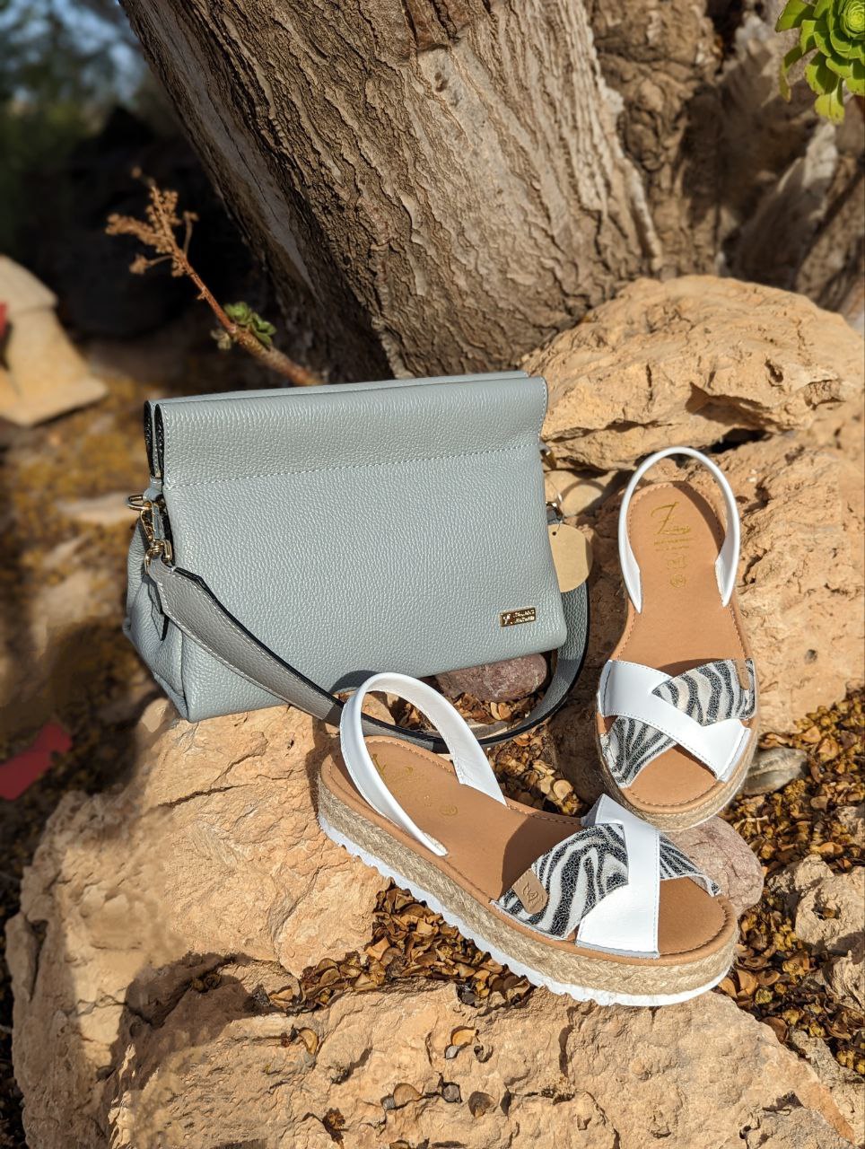 AB. ZAPATOS CRUZ/YUTE · blanco zebra+Ab.Zapatos PELLE Milan (930) perla - Imagen 2